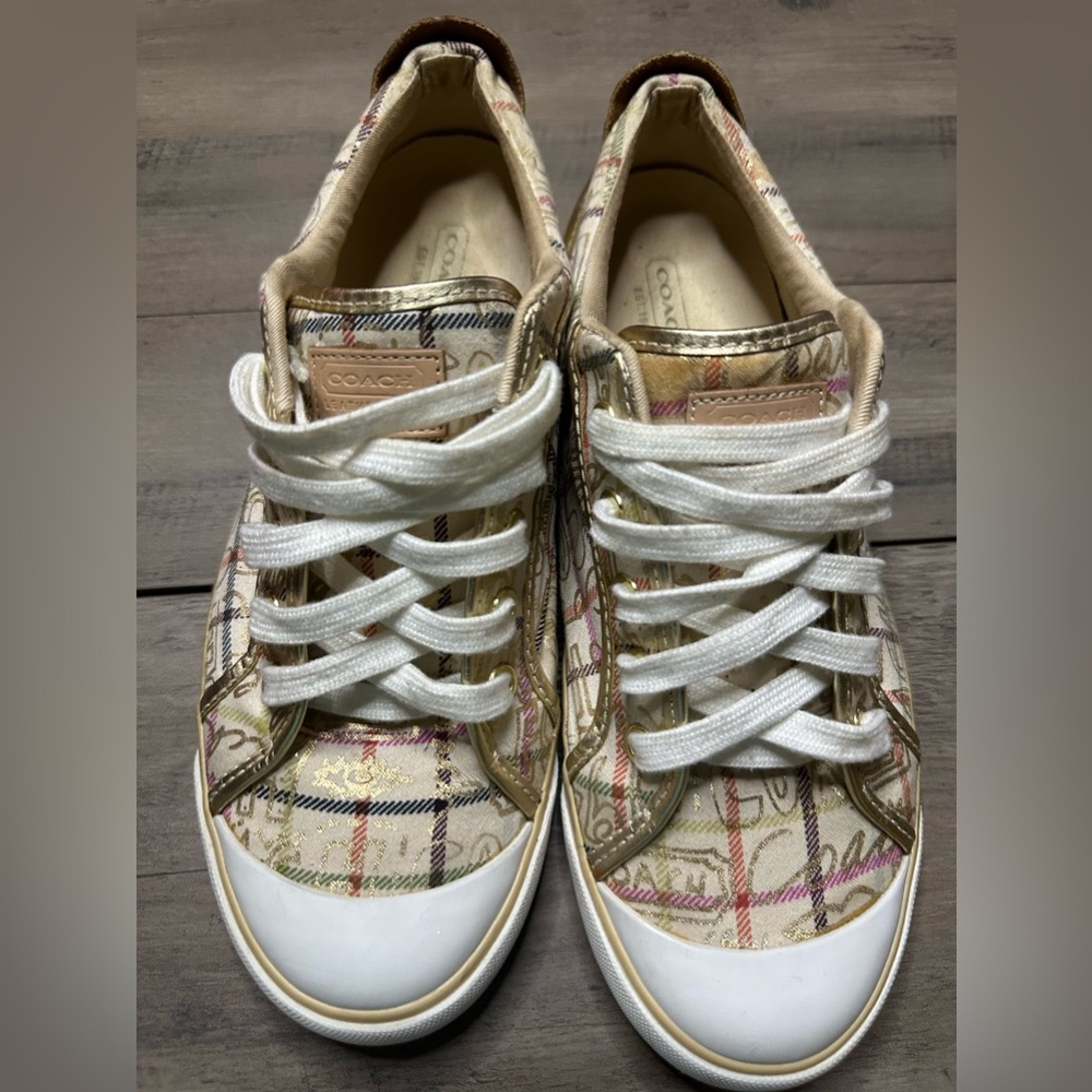 Coach  Barrett sneakers gold trim plaid Sz 10B